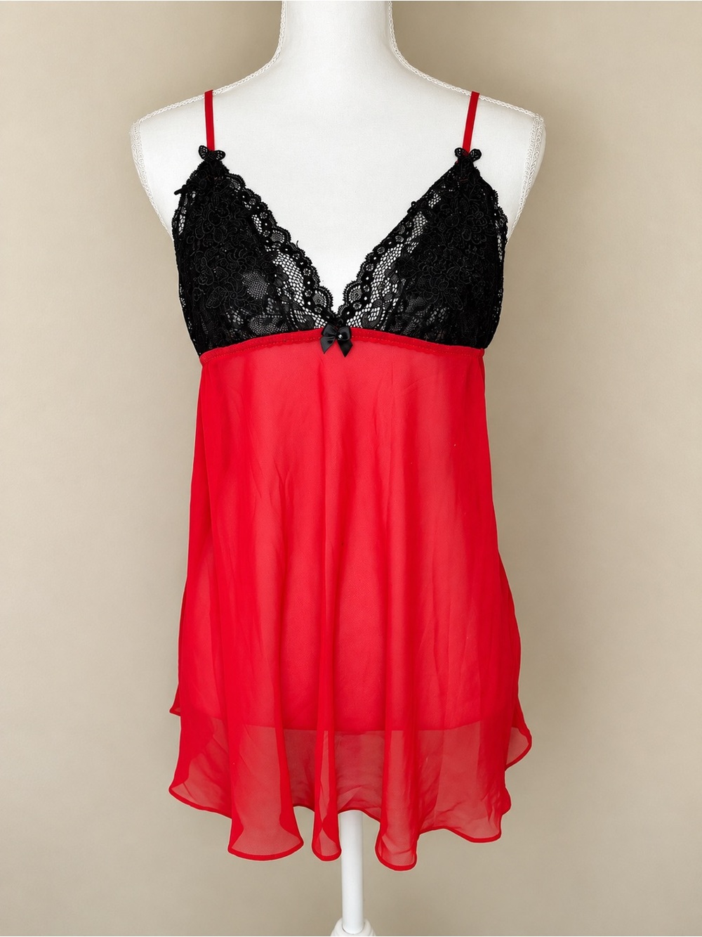 Y2K Linea Donatella Red Black Lace Sheer Camisole Size Large
